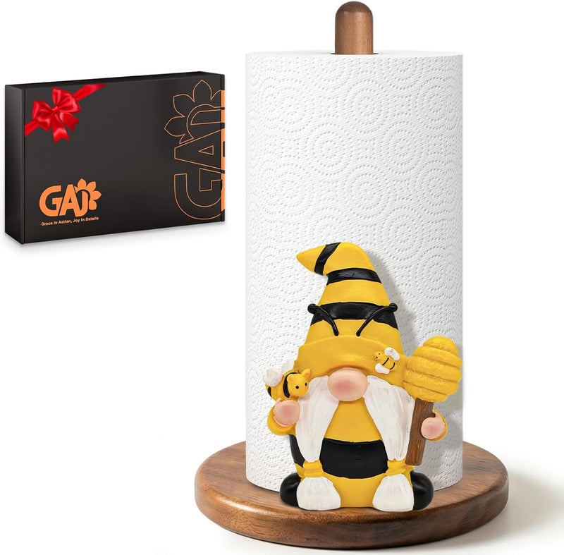 GAJ Gnome Paper Towel Holder - Honey Bee Decor for Kitchen & Bathroom Countertop - Gifts for Women Mom Grandma - 3D Cute Stuff Decorative Accessories - Image 1
